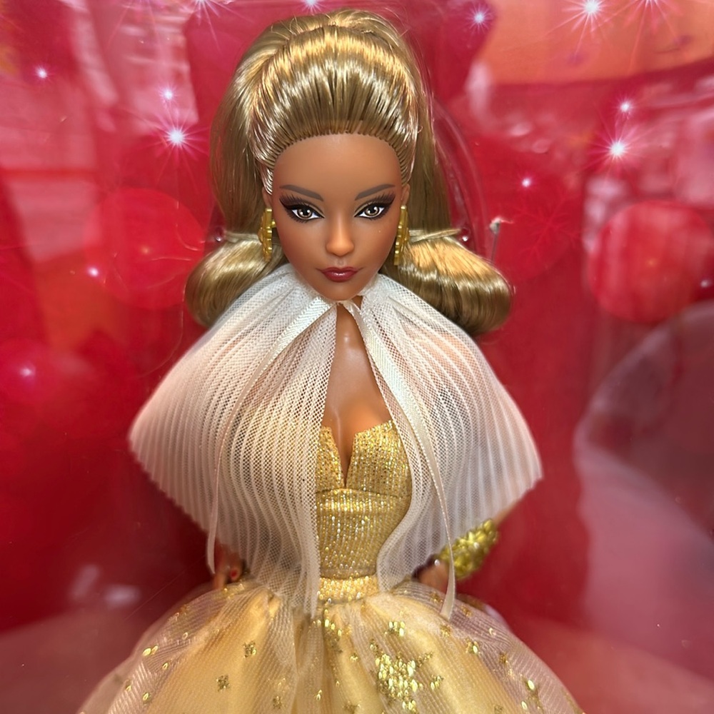 Barbie Signature 2023 Latina Holiday Golden Gown 35th Anniversary Collectable.